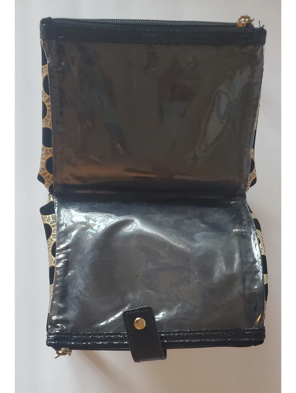Dior Beauty Black & Gold Lattice Polka Dot Pouch Makeup Bag with Charms